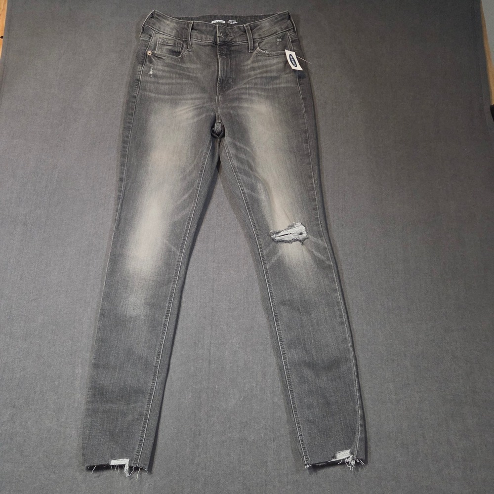 Old Navy Rockstar Super Skinny Jeans Womens 6 Gray Mid-Rise Distressed Raw Hem